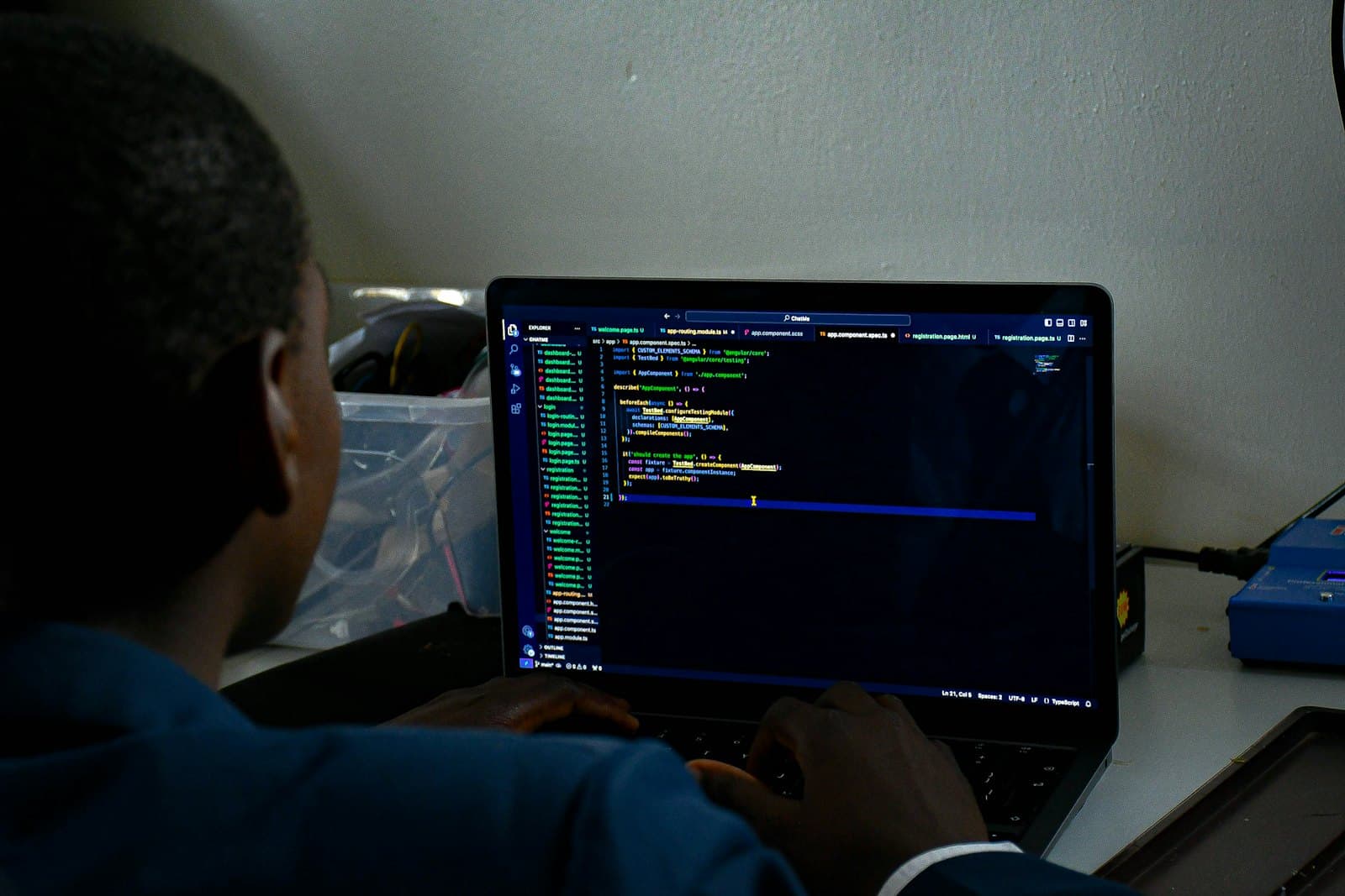 Code on a laptop screen during an integration