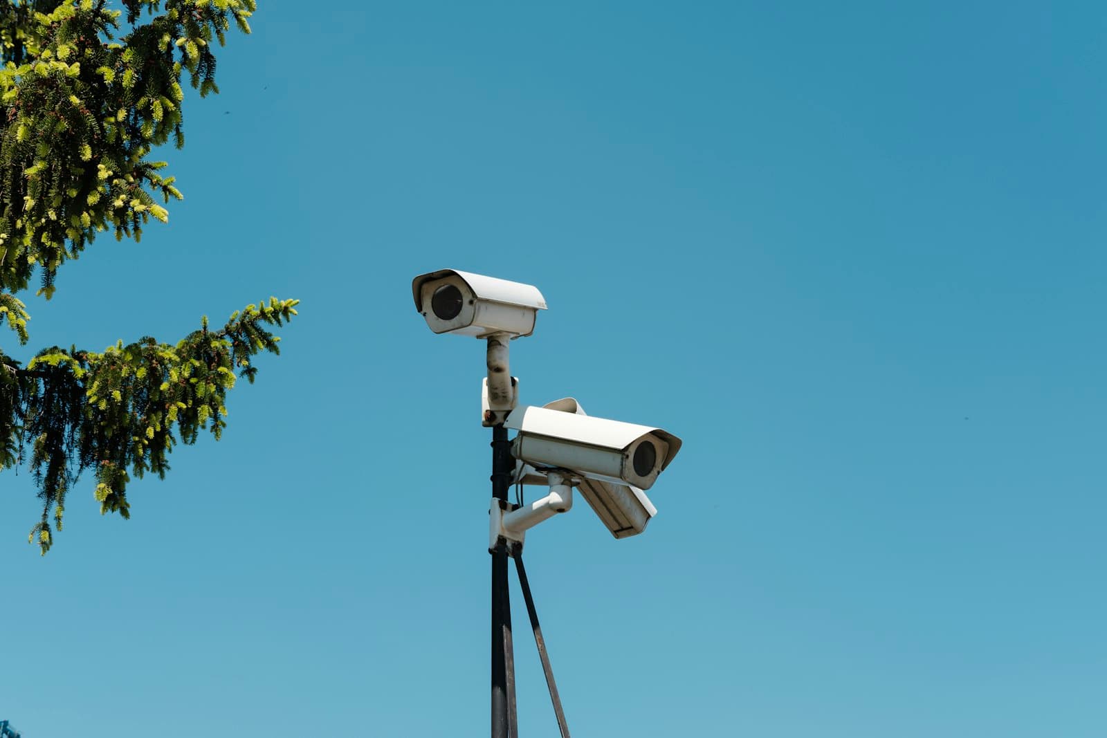 Security cameras mounted on a pole