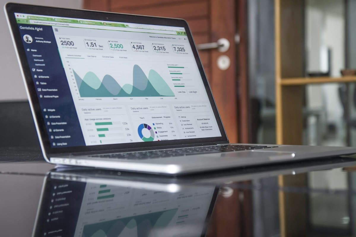 Business charts on a laptop screen