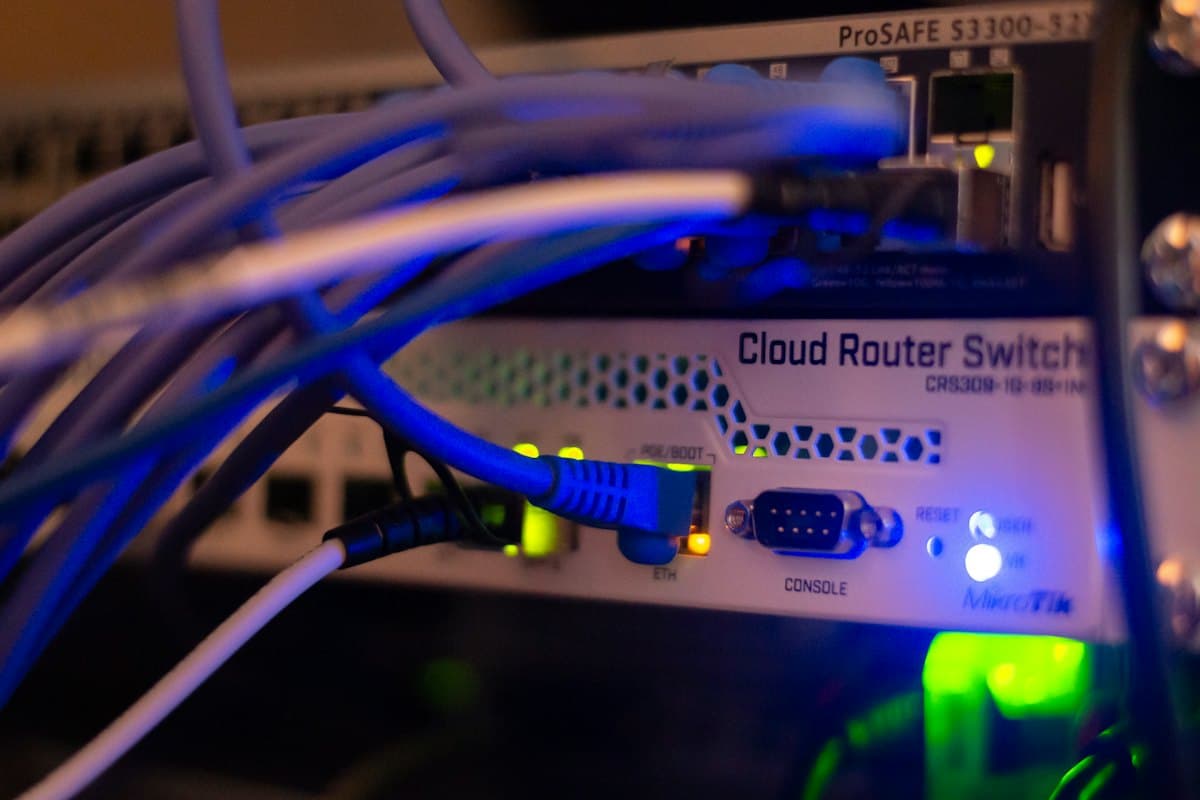 A router switch with connected cables